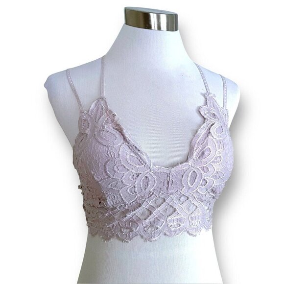 Altar'd State Lace Bralette Sz Small Taupe Stretch Strappy Longline Wireless Bra - Picture 4 of 8